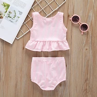 MyKids-USA Baby Girl Striped Graphic Ruffle Tops Combo Shorts One Pieces Swimsuit