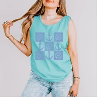 Simply Sage Market - Anchor Wheel Grid Women's Garment Dyed Graphic Tank Top