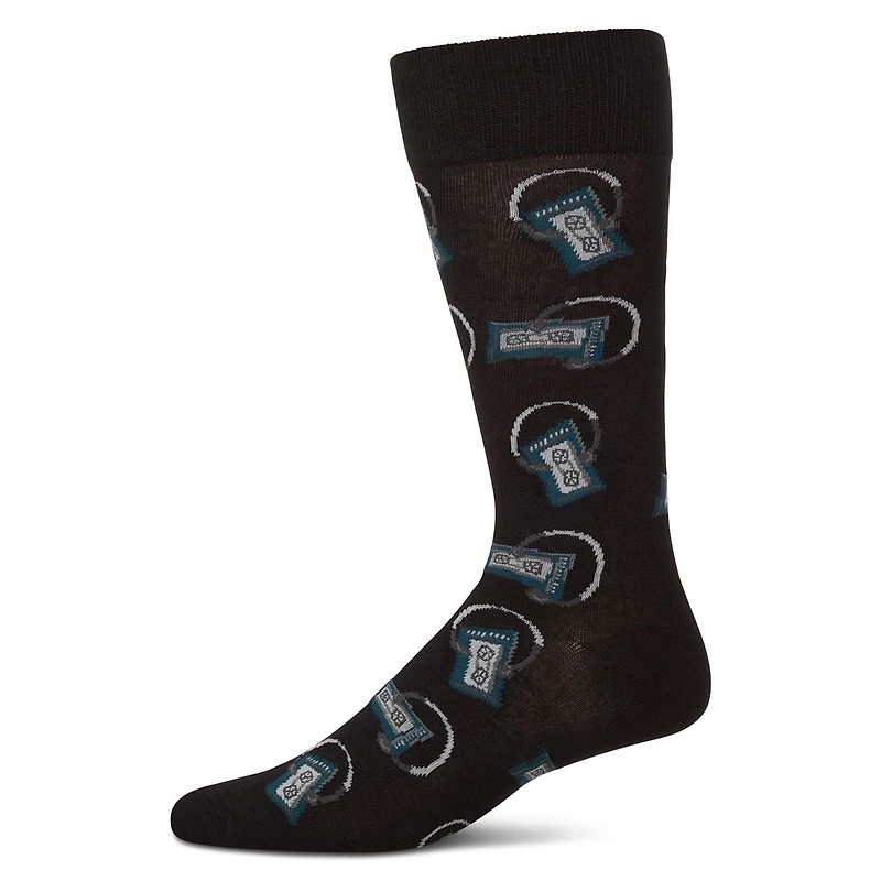 MeMoi Slick Beats Cassette Player Men's Bamboo Blend Crew Socks