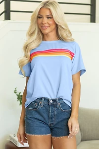 Threaded Pear Women's Priscilla Striped Patch Front Casual Top