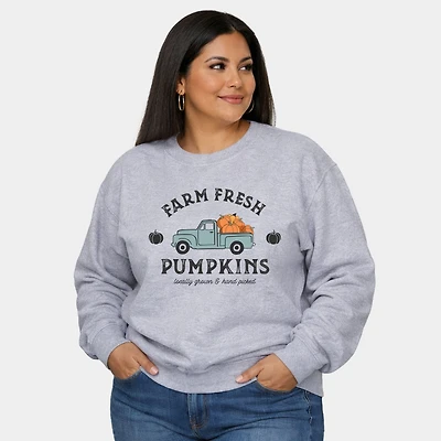 Simply Sage Market - Farm Fresh Pumpkins Truck Women's Plus Sized Graphic Sweatshirt