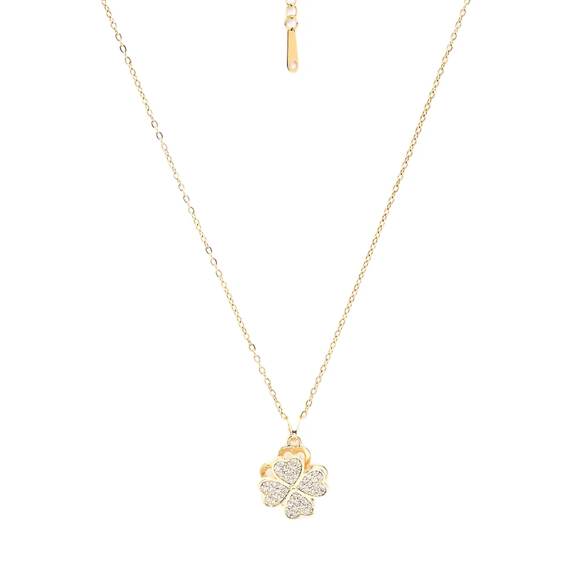 AGP PARIS Womens Golden Clover Sparkle Floral Pendant Necklace
