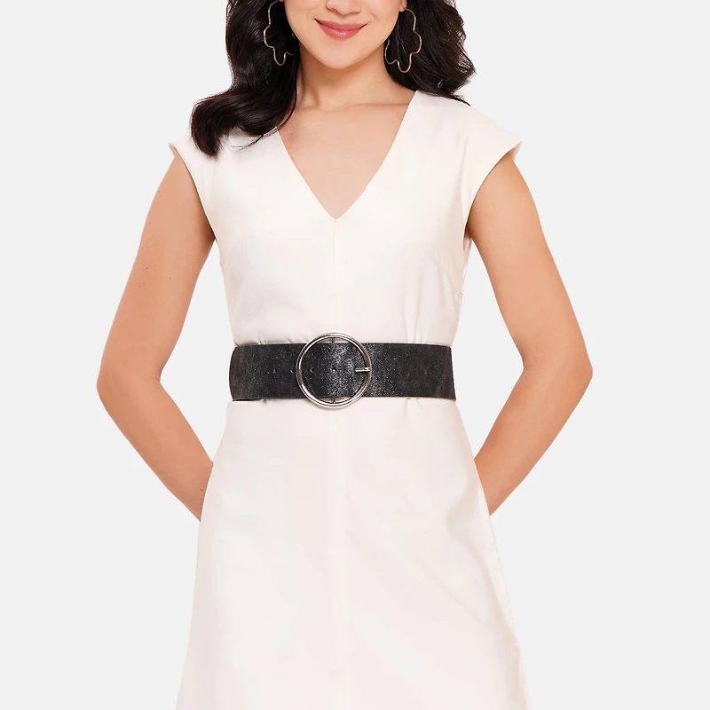 AGP PARIS Black Round Buckle Women's Belt