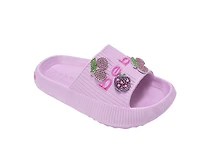 bebe Girl's EVA Slide - Lightweight Comfy Sandals with Rhinestone Fruit Patches