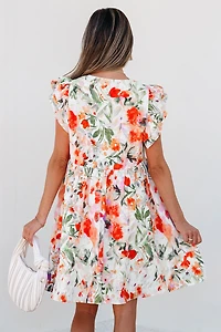 Threaded Pear Women's Salem Floral Ruffle Sleeve Dress