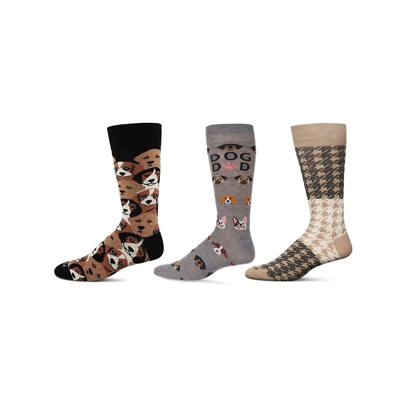 MeMoi Men's 3 Pair Pack Novelty Pet Lovers Crew Socks