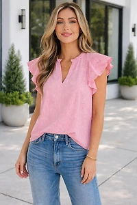 Threaded Pear Women's Anaya Ruffled Short Sleeve Blouse