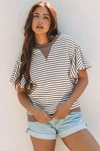 Threaded Pear Women's Alexia Striped Ruffle Short Sleeve Top