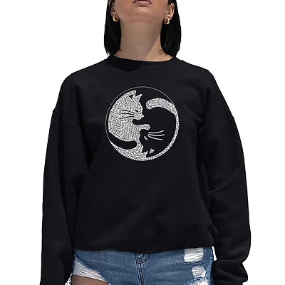 LA Pop Art Yin Yang Cat - Women's Word Crewneck Sweatshirt