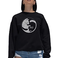LA Pop Art Yin Yang Cat - Women's Word Crewneck Sweatshirt