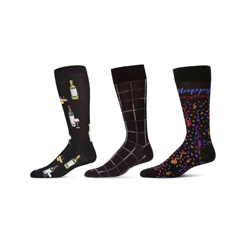MeMoi 3 Pair Men's Food & Beverage Themed Novelty Crew Socks