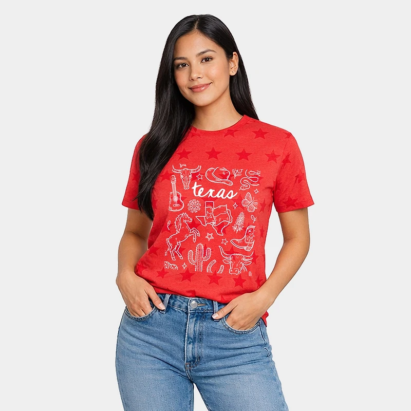 Simply Sage Market - Texas Sketched Collage Women's Short Sleeve Star Tee