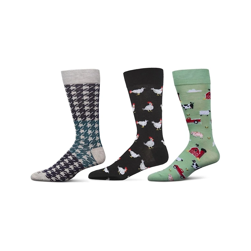 MeMoi 3 Pair Men's Vacation Themed Novelty Crew Socks