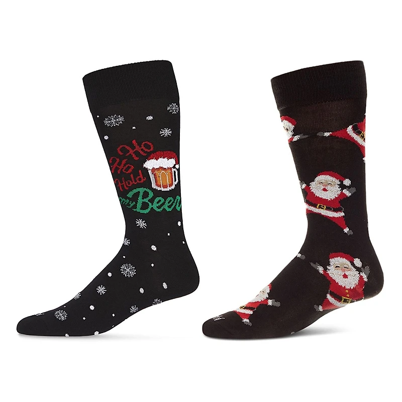 MeMoi 2 Pair Men's Rayon Blend "Holiday Cheer" Christmas Novelty Crew Socks