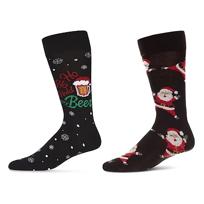 MeMoi 2 Pair Men's Rayon Blend "Holiday Cheer" Christmas Novelty Crew Socks