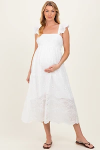 PinkBlush Womens White Embroidered Smocked Cutout Maternity Midi Dress