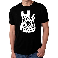 LA Pop Art Men's Cotton-Poly Word T-Shirt - Rock and Roll Guitar