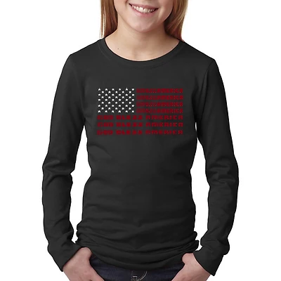 LA Pop Art Girls Long Sleeve Word T-Shirt - God Bless America
