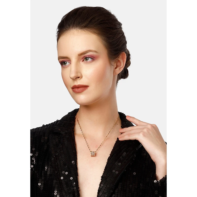 AGP PARIS Womens Diva Elegant Cylinder Inlaid Chain Pendant Necklace