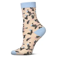 MeMoi Women's Flowing Floral Sheer Crew Socks