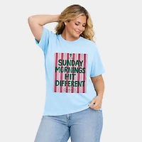 Simply Sage Market - Sunday Mornings Hit Different Stripes Women's Plus Sized Garment Dyed Graphic T-Shirt