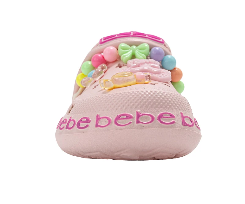 bebe Toddler Girl's EVA Clog Sandals with Bead and Charm Details Slip On Shoes