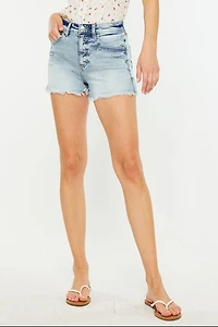 KanCan Women's Essentials High Rise Mom Shorts Gardenia