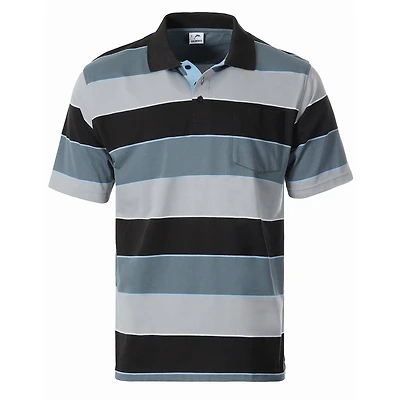 Gioberti Men's Slim Fit Wide Striped Polo Shirt With Pocket - Contrasting Collar Short Sleeve Yarn Dye