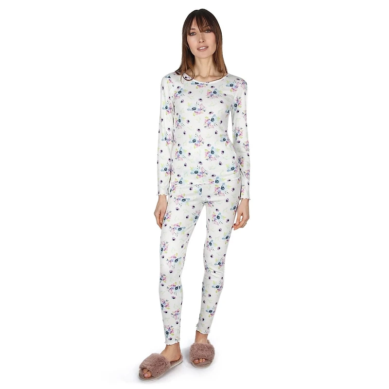 MeMoi Women's Scalloped Edge Floral Two-Piece PJ Set