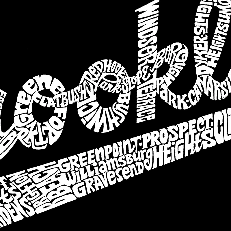 LA Pop Art Men’s Cotton/Poly Word T‑Shirt - Brooklyn Neighborhoods