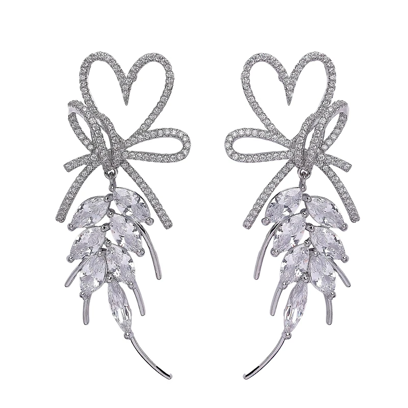 AGP PARIS Womens Diva Heart Shaped Leaf Drop Earrings
