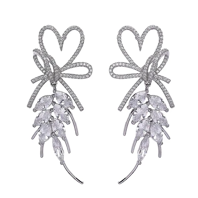 AGP PARIS Womens Diva Heart Shaped Leaf Drop Earrings