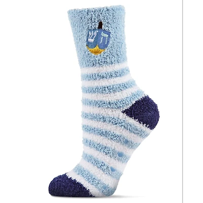 MeMoi Striped Dreidel Embroidery Cozy Holiday Crew Socks