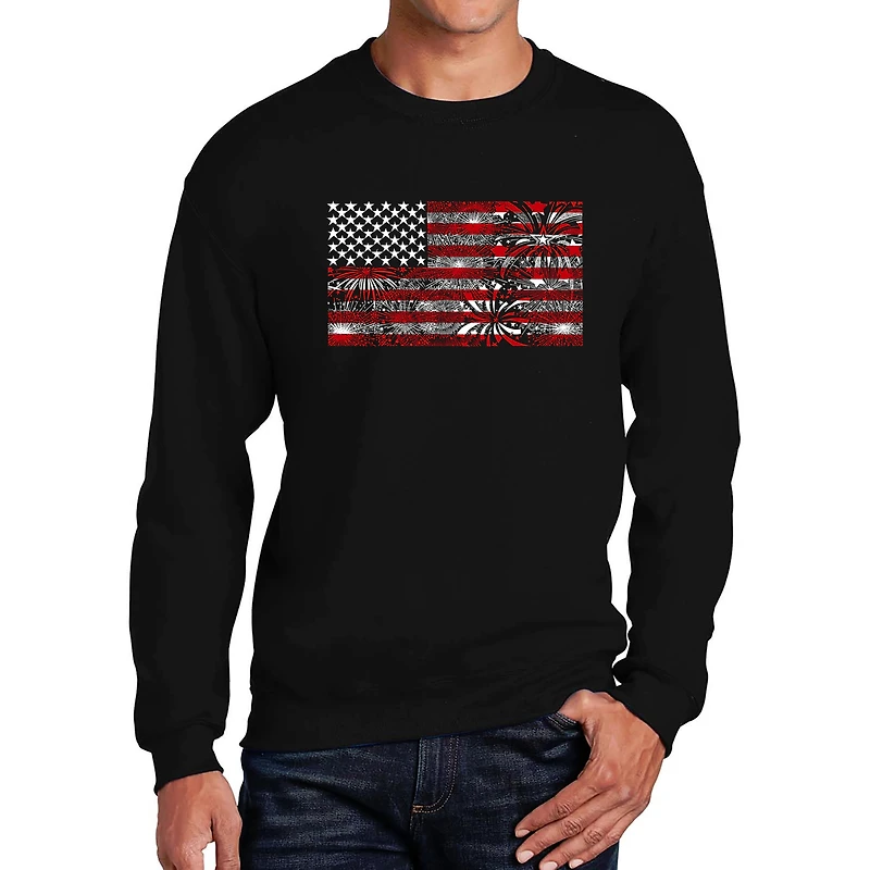 LA Pop Art Fireworks American Flag - Mens Word Crew Sweatshirt