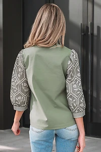 Threaded Pear Women's Kaiya Sleeve Contrast Patchwork Blouse