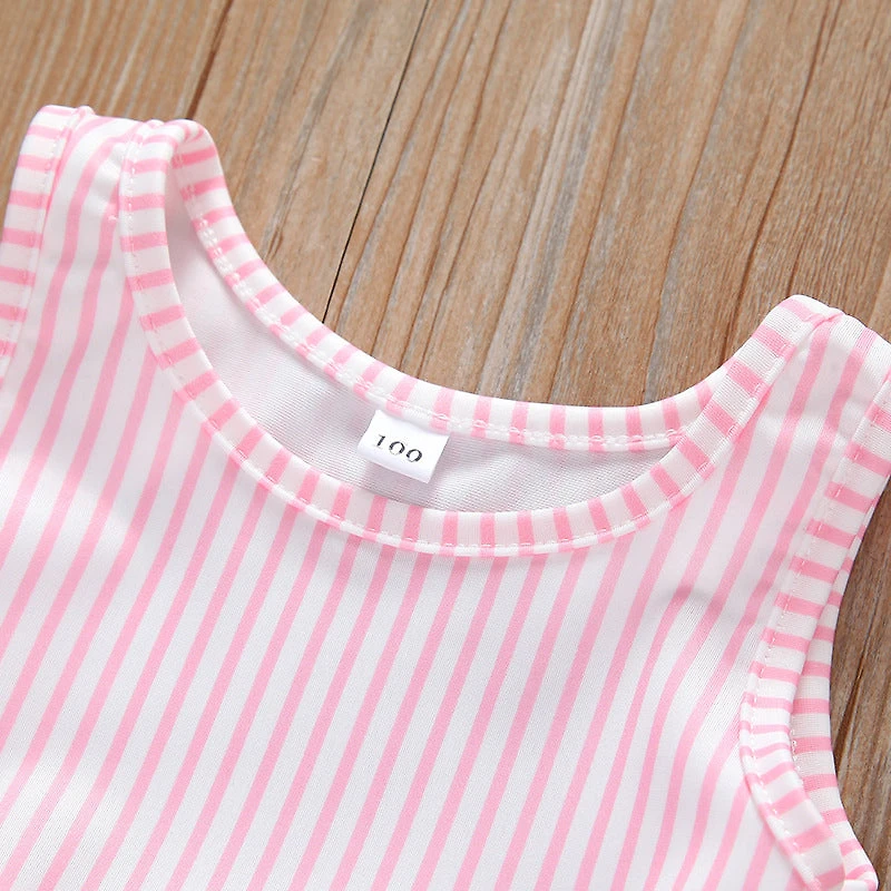 MyKids-USA Baby Girl Striped Graphic Ruffle Tops Combo Shorts One Pieces Swimsuit
