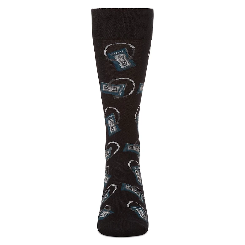 MeMoi Slick Beats Cassette Player Men's Bamboo Blend Crew Socks