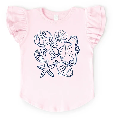 The Juniper Shop - Nautical Animals Outlined Flutter Sleeve Graphic T-Shirt