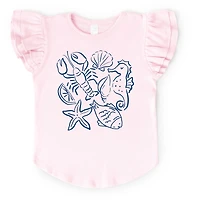The Juniper Shop - Nautical Animals Outlined Flutter Sleeve Graphic T-Shirt