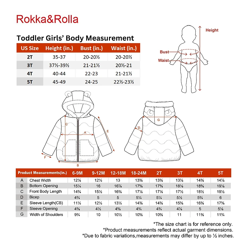 Rokka&Rolla Toddler Girls Mini Fur Lined Puffer Jacket