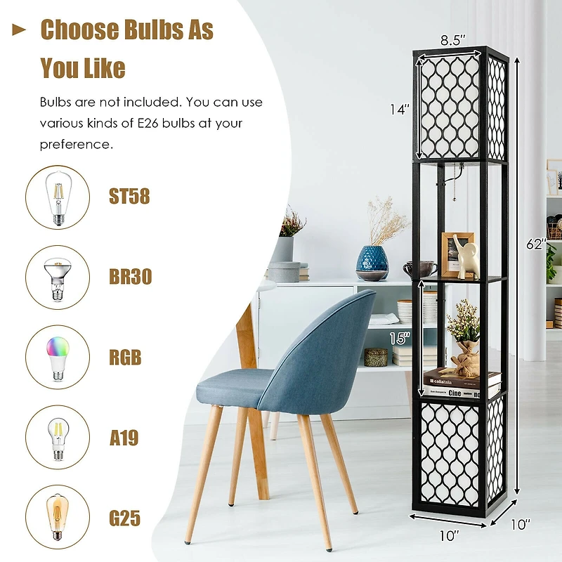SilckBlue Freestanding Shelf Floor Lamp 2 Tier Storage Black