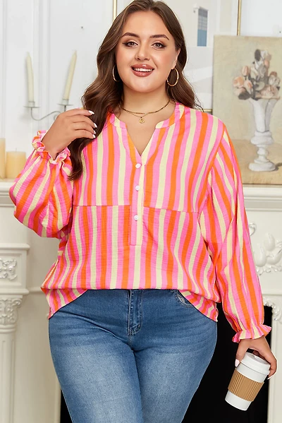 Threaded Pear Women's Teresa Stripe Crinkled Half PLUS Blouse