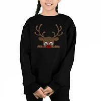 LA Pop Art Girl's Word Sweatshirt - Peeking Reindeer