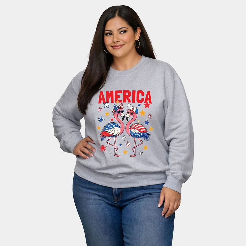 Simply Sage Market - America Flamingos Star  Women's Plus Sized Graphic Sweatshirt