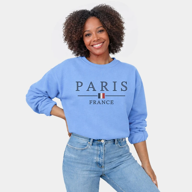 Simply Sage Market - Embroidered Paris France Flag  Women's Graphic Sweatshirt
