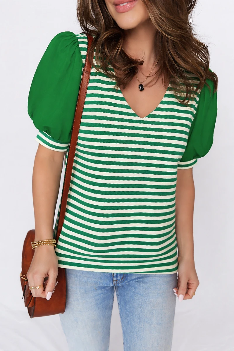 Threaded Pear Women's Leighton Short Sleeve Patchwork Blouse