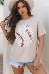 Threaded Pear Women's Checkered Baseball Graphic Tee