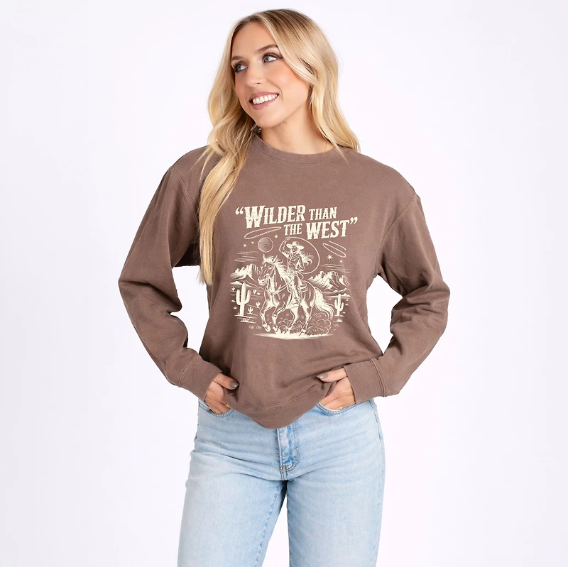 Simply Sage Market - Wilder Than The West Cowgirl Women's Lightweight Garment Dyed Sweatshirt