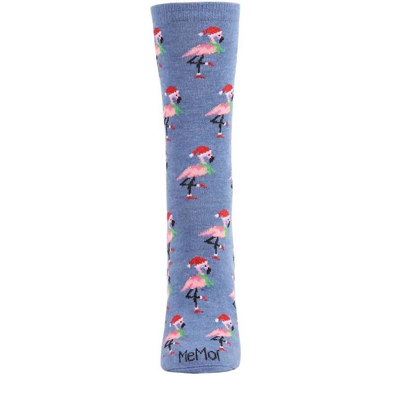 MeMoi Women's Festive Flamingo Holiday Crew Socks