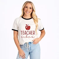 Simply Sage Market - Teacher Vibes Cursive Apple Women's Ringer Graphic T-Shirt